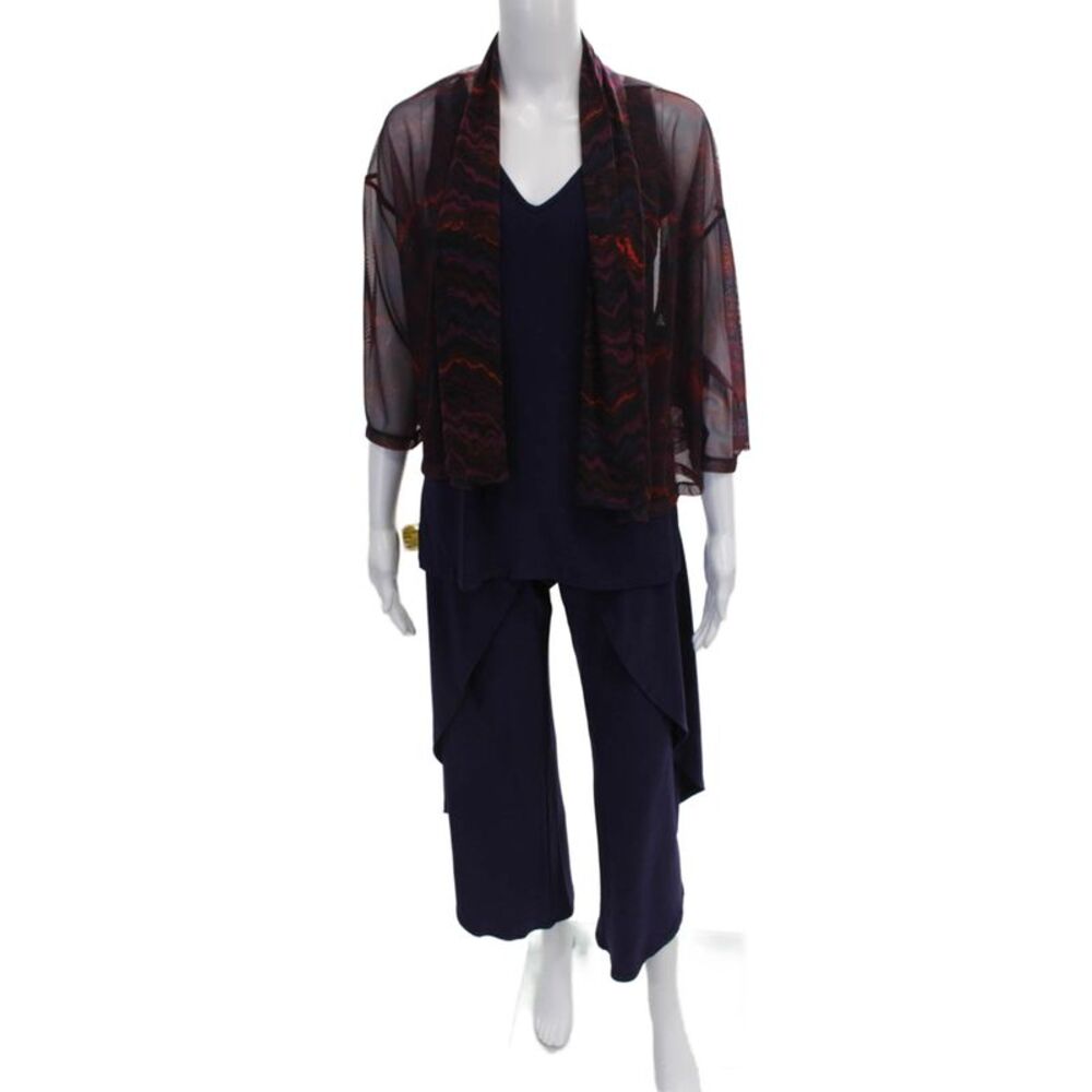 Sympli Women V-Neck Blue Polyester 3/4 Sleeve Outfit Set Size 2